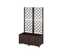 Outsunny Jardinière avec treillis H.135 cm 6 trous de drainage, effet rotin PP, Marron