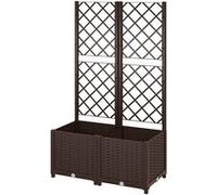 Outsunny Jardinière avec treillis H.135 cm 6 trous de drainage, effet rotin PP, Marron