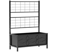 Jardinière Treillis Sur Pied Design Fleurs - Dim. 90 X 40 X 120 Cm - Acier Thermolaqué Noir