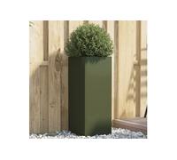 vidaXL Jardinière, Bac à Fleurs, Pot de Plantes, Boîte à Fleurs, Jardinière Surélevée de Jardin Patio Terrasse, Vert Olive 32x29x75 cm Acier