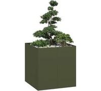 vidaXL Jardinière Vert Olive 80x80x80 cm Acier, Pot de Fleurs, Support de Plantes, lit surélevé, Support de jardinière, bac à Plantes