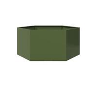 Jardinière vert olive hexagone 104x90x45 cm acier, jardinière de fleurs, jardinière de patio, jardinière de jardin, 851132