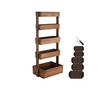 Jardinière verticale 5 étages marron 81 x 52 x 180 cm en bois de sapin résistante aux intempéries y compris le tissu de plantation