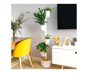 Jardinière verticale blanche à 4 pots et arrosage automatique