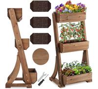 Jardinière verticale - TECTAKE - Jardinière haute FLORA, 3 ÉTAGES, Résistant aux intempéries, en bois de sapin - Marron