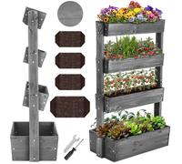 Jardinière verticale - TECTAKE - Potager vertical FLORA en bois laqué avec toile de paillage - 85 x 45 x 140 cm - Gris