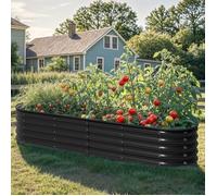 Jardinière YITAHOME - 1000L-En métal pour jardin - Forme ovale - Noir-240x61x43 cm