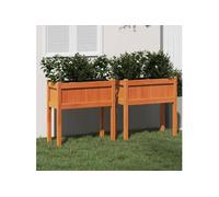 Jardinières 2 pcs avec pieds cire marron bois de pin massif