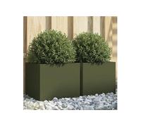 vidaXL Jardinières 2 pcs vert olive 32x30x29 cm acier laminé à froid