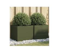 vidaXL Jardinières surélevées 2 pièces pour jardin/terrasse Acier Vert olive 42x40x39 cm