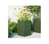 Jardinières 2 pcs vert olive hexagone 46x40x45 cm acier, jardinière de fleurs, jardinière de patio, jardinière de 851115