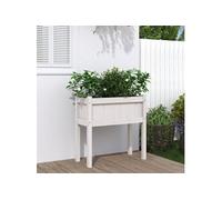 vidaXL Jardinière avec Pieds, Lit Surélevé, Bac à Fleurs, Pot de Plantes, Boîte à Fleurs Jardin Patio Terrasse Balcon, Blanc Bois de Pin Massif