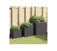 Jardinières d'extérieur 3 pcs noir résine tressée, jardinière d'extérieur, bac à fleurs, bac à tomates, jardinière de 366395