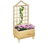 Jardinières en bois Outsunny avec treillis pour plantes grimpantes, plates-bandes surélevées pour jardin ou terrasse, bacs à fleurs d'extérieur pour légumes, fleurs, herbes aromatiques, teinte