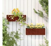 vidaXL Jardinières Murales 2 pcs, Lits Surélevé, Bacs à Fleurs, Pots de Plantes, Boîtes à Fleurs Jardin Patio Terrasse, Rouillé Acier Corten 53x10x17 cm