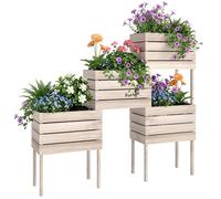 Outsunny Jardinières sur pieds – Lot de 4 modulables pour potager 50x30x60 cm bois sapin naturel