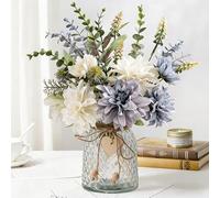 JARELING Fleurs en Soie avec Vase, Arrangement de Fleurs artificielles avec Vase en Verre pour décoration de Centre de Table (Dalia)