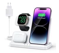 JARGOU Chargeur Induction 3 en 1 pour iPhone 15 14 13 12 11 Pro Max/XR/8/Samsung, Station de Charge pour Apple Watch 9/Ultra 2/SE/8/7/6/5/4, Base Chargeur pour AirPods Pro/3/2 (Blanc)