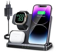 JARGOU Chargeur Induction 3 en 1 pour iPhone 15 14 13 12 11 Pro Max/XR/8/Samsung, Station de Charge pour Apple Watch 9/Ultra 2/SE/8/7/6/5/4, Base Chargeur pour AirPods Pro/3/2 (Noir)