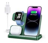 JARGOU Chargeur Induction 3 en 1 pour iPhone 17 Pro Max 16 15 14 13/Samsung, Station de Charge pour Apple Watch Ultra 3/11/10/9/Ultra 2/SE/8/7/6/5/4, Base Chargeur pour Air Pods Pro 3 2 1/4/3/2 (Vert)