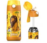 Jarlson® Gourde Enfant CHARLI [350ml] Bouteille Isotherme Anti Fuite avec Paille pour Garçons & Filles - Sans BPA & Phthalates - Gourde Inox pour École, Maternelle & Sport (Lion 2)