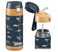 Jarlson® Gourde Enfant CHARLI [350ml] Bouteille Isotherme Anti Fuite avec Paille pour Garçons & Filles - Sans BPA & Phthalates - Gourde Inox pour École, Maternelle & Sport (Avions)