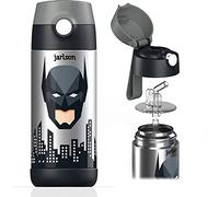 Jarlson® Gourde Enfant CHARLI [350ml] Bouteille Isotherme Anti Fuite avec Paille pour Garçons & Filles - Sans BPA - Gourde Inox pour École, Maternelle & Sport (Super héros noir)