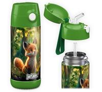 Jarlson® Gourde Enfant CHARLI [350ml] Bouteille Isotherme Anti Fuite avec Paille pour Garçons & Filles - Sans BPA & Phthalates - Gourde Inox pour École, Maternelle & Sport (Renard)