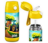 Jarlson® Gourde Enfant CHARLI [350ml] Bouteille Isotherme Anti Fuite avec Paille pour Garçons & Filles - Sans BPA & Phthalates - Gourde Inox pour École, Maternelle & Sport (Tracteur)