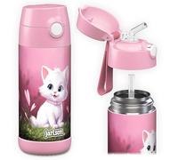 Jarlson® Gourde Enfant CHARLI [350ml] Bouteille Isotherme Anti Fuite avec Paille pour Garçons & Filles - Sans BPA & Phthalates - Gourde Inox pour École, Maternelle & Sport (Chat 2.0)