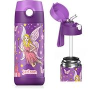 Jarlson - Gourde Enfant INOX - bouteille isotherme enfant 350 ml - Gourdes sans BPA - avec de la paille - pour l'école, les sports et la maternelle (Fée 2, 350 ml)