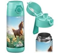 Jarlson® Gourde Enfant CHARLI [350ml] - Bouteille Isotherme Anti Fuite sans Paille pour Garçons & Filles - Sans BPA & Phthalates - Gourde Inox pour École, Maternelle & Sport (Cheval 2.0)