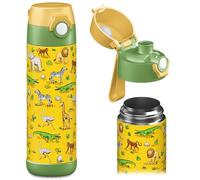 Jarlson® Gourde Enfant CHARLI [500ml] - Bouteille Isotherme Anti Fuite sans Paille pour Garçons & Filles - Sans BPA & Phthalates - Gourde Inox pour École, Maternelle & Sport (Safari)
