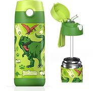 Jarlson - Gourde Enfant INOX - bouteille isotherme enfant 350 ml - Gourdes sans BPA - avec de la paille - pour l'école, les sports et la maternelle (Dinosaure, 350 ml)