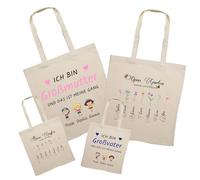 Jarograf Sac en coton personnalisé avec nom - 4 motifs graphiques au choix - Cadeau pour grand-mère et grand-père pour anniversaire, fête des mères ou fête des pères - Sac en tissu naturel 38 x 42 cm