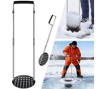 Jarquia Écumoire à glace pour nettoyeur de trous de tarières de 20,3 cm, pelle de pêche à glace pliable avec montants de 88,9 cm, accessoires de pêche sur glace en aluminium