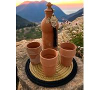 Jarre à Eau Marocaine en Terre Cuite - Format Réfrigérateur + Plateau & Tasses (1L+ou-) - Purification Naturelle