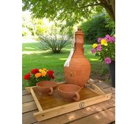 Jarre en Terre Cuite, pour Purifier Son Eau Naturellement - avec Deux Tasse et Un Plateau en bois, contenance 2l, 30cm +ou-