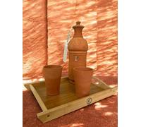 JARRE EN TERRE CUITE : UNE MANIÈRE NATURELLE DE PURIFIER VOTRE EAU - ENSEMBLE COMPLET AVEC 2 TASSES ET UN PLATEAU EN BOIS INCLUS, CAPACITÉ DE : 2l +ou - LITRES.