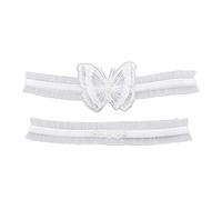 Jarretière de mariée en dentelle blanche avec nœud et perles de barbe - Accessoire de mariée pour femme et fille - Blanc - Taille unique