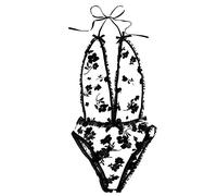 Jarretiere Femme Collant Jarretelle Intégré sous sous-vêtements Lingerie Broderie Teddy Bow Tie Deep Bodysuit V Bodydoll Dentelle Sexy Robe Sexy Femme Érotique Hot Ensemble Porte (Black, S)