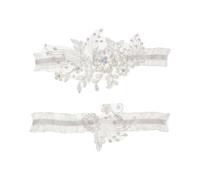Jarretières de mariage brodées en dentelle, avec décoration perles, anneau jambe mariée, bas, chaussettes for femmes, bandes cuisses(Light blue Pearl,40-60cm 15.8-23.6in)