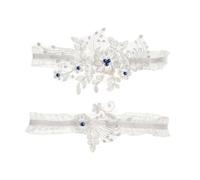 Jarretières de mariage brodées en dentelle, avec décoration perles, anneau jambe mariée, bas, chaussettes for femmes, bandes cuisses(Blue Pearl,56-100cm 22-39.5in)