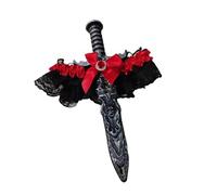 Jarretières hauteur cuisse avec dentelle, Black and red bow, C | Ensemble de vêtements de jeu de rôle élastiques avec tissu extensible doux pour les spectacles d ' Halloween,