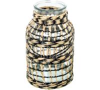 JARRÓN PORTAVELAS CRISTAL/HIERBA DE MAR_°14X25CM