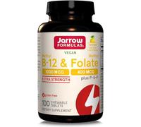 Jarrow Formulas, Méthyl B12, 1.000mcg/Méthyl Folate 400mcg, Dépôt à 2 Jours, Goût Citron, 100 Comprimés végétaliens, Sans Gluten, Végétarien, Sans Soja, Sans OGM