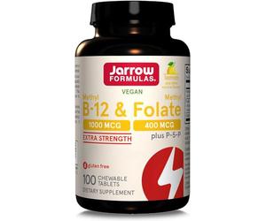 Jarrow Formulas, Méthyl B12, 1.000mcg/Méthyl Folate 400mcg, Dépôt à 2 Jours, Goût Citron, 100 Comprimés végétaliens, Sans Gluten, Végétarien, Sans Soja, Sans OGM