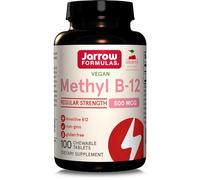 Jarrow Formulas, Méthyl B12, 500mcg, Goût de Cerise, 100 Comprimés à Mâcher végétaliens, Sans Gluten, Végétarien, Sans Soja, Sans OGM