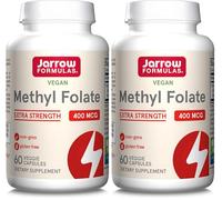 Jarrow Formulas, Methyl Folate (5-MTHF), 400mcg, Acide Folique, 60 Capsules végétaliennes, Testé en Laboratoire, Sans Gluten, Végétarien, Sans Soja, Sans OGM (Lot de 2)
