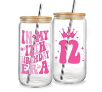 Jars Nova Cadeaux de 12e anniversaire pour filles | Gobelets en verre uniques pour 12e anniversaire avec couvercles et pailles | Cadeau pour filles de 12 ans, enfants, sœur, fille, cousine, nièce